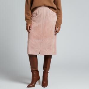 Vintage Alfred Sung Pink Suede Pencil Skirt 8 Made in Canada Lined Classic 90s